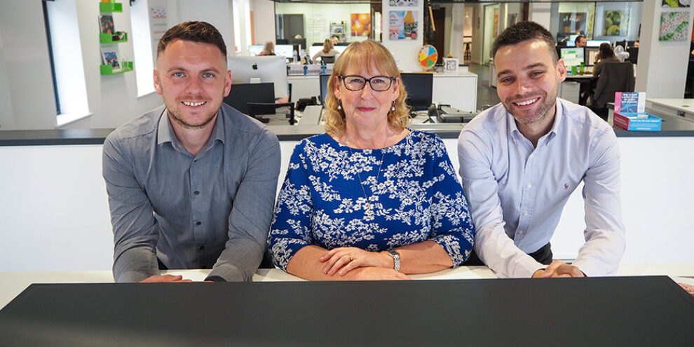Mark, Julia and Mitchell (Engineering Team) having photo taken at Prime Appointments office in Witham