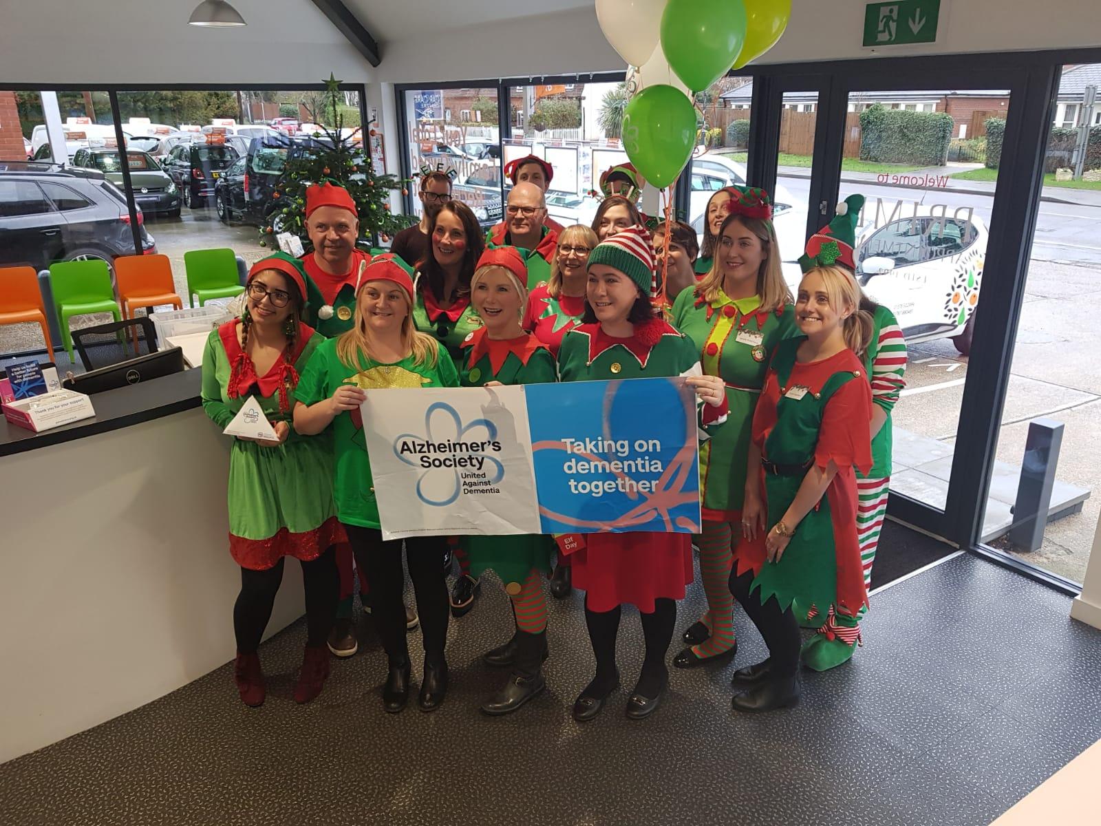 Prime Appointments staff dressed as Elfs for Alzheimers at Prime Appointments HQ in Witham